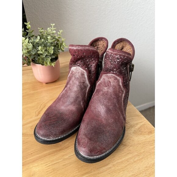 Circle G Cutout Zip Wine Leather Booties Distress Cowgirl Rodeo Western 7.5 - Picture 9 of 11